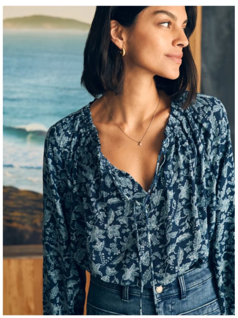 Faherty Blue Floral Emery Boho Blouse - Size XS